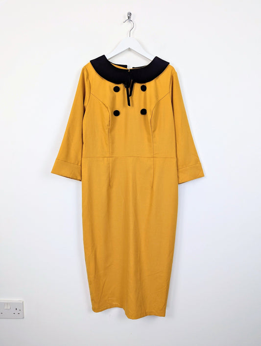 Collectif Christine 1950s Style Vintage Collection Midi Pencil Dress in Mustard (UK 16) Dress Other 
