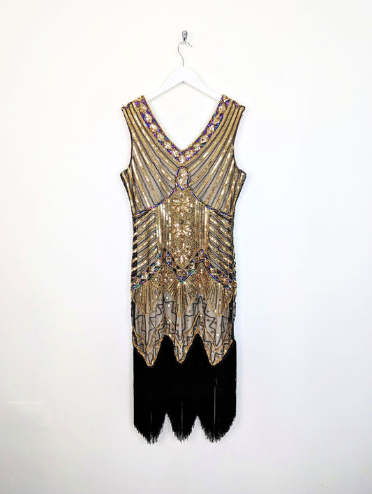 Retro 1920's Style Sequin Flapper Dress with Fringe (Large) Dress Other 